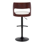 Cecina Adjustable Barstool - Set of 2 - Black Metal, Mahogany Wood, White PU