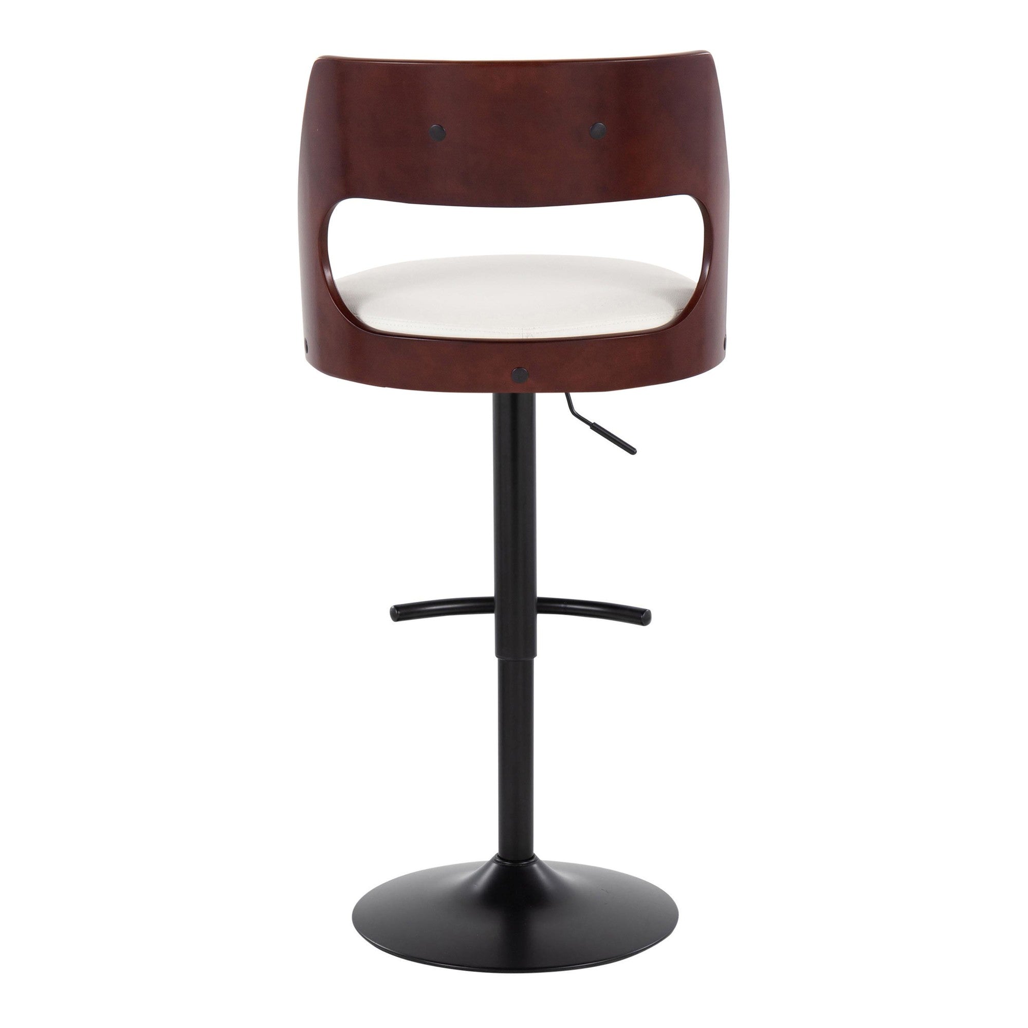 Cecina Adjustable Barstool - Set of 2 - Black Metal, Mahogany Wood, White PU