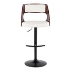 Cecina Adjustable Barstool - Set of 2 - Black Metal, Mahogany Wood, White PU