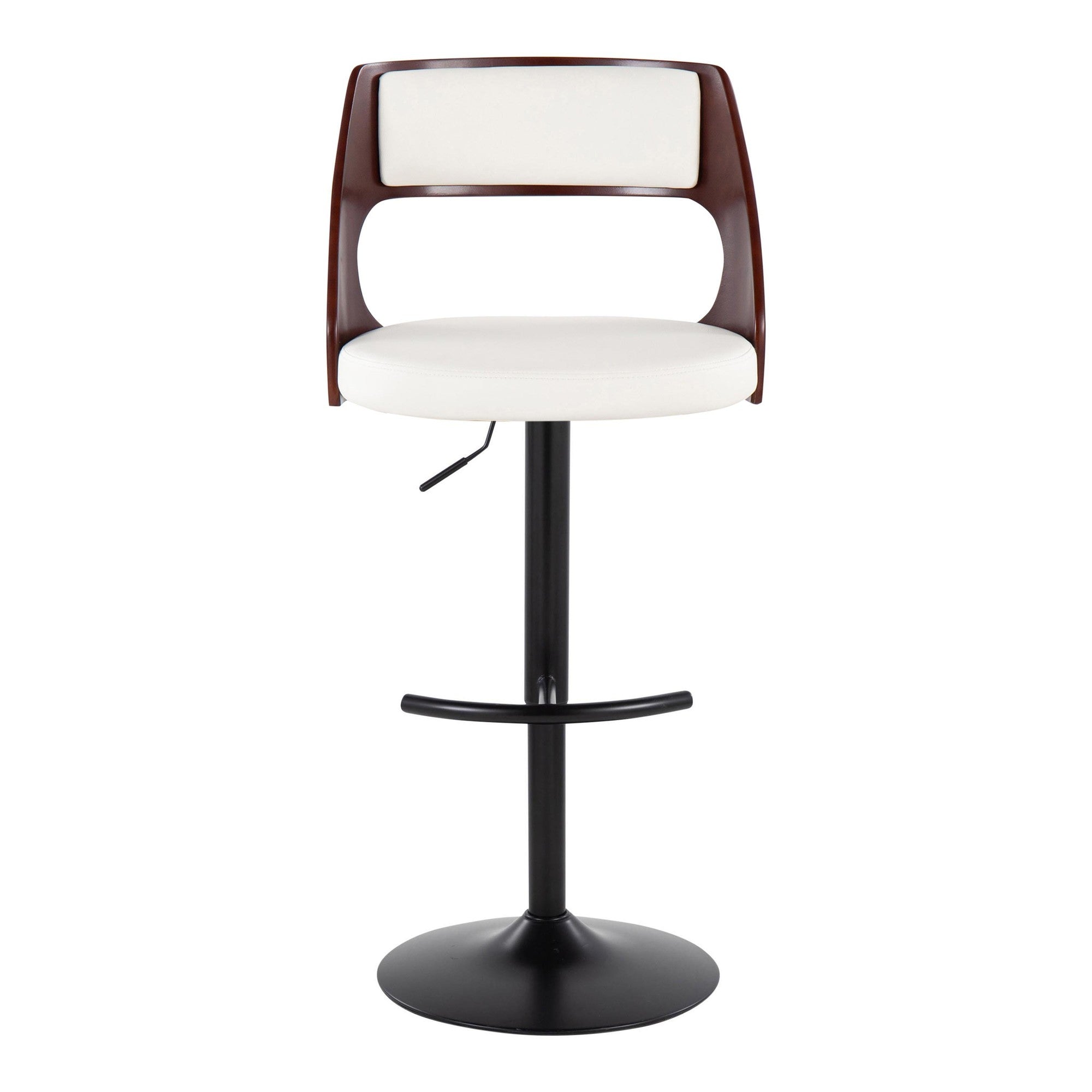 Cecina Adjustable Barstool - Set of 2 - Black Metal, Mahogany Wood, White PU