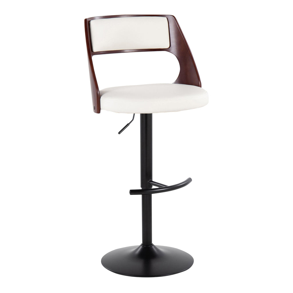 Cecina Adjustable Barstool - Set of 2 - Black Metal, Mahogany Wood, White PU