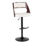 Cecina Adjustable Barstool - Set of 2 - Black Metal, Mahogany Wood, White PU