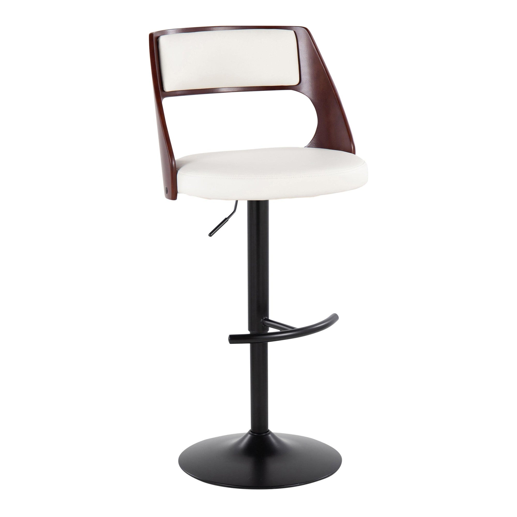 Cecina Adjustable Barstool - Set of 2 - Black Metal, Mahogany Wood, White PU
