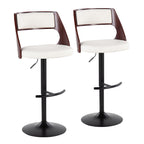 Cecina Adjustable Barstool - Set of 2 - Black Metal, Mahogany Wood, White PU
