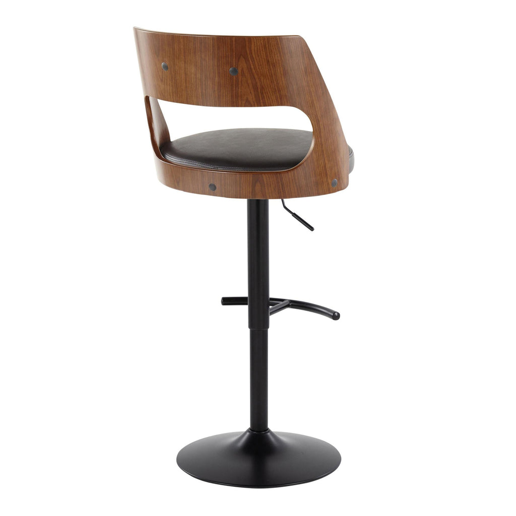 Cecina Adjustable Barstool - Set of 2 - Black Metal, Walnut Wood, Brown PU