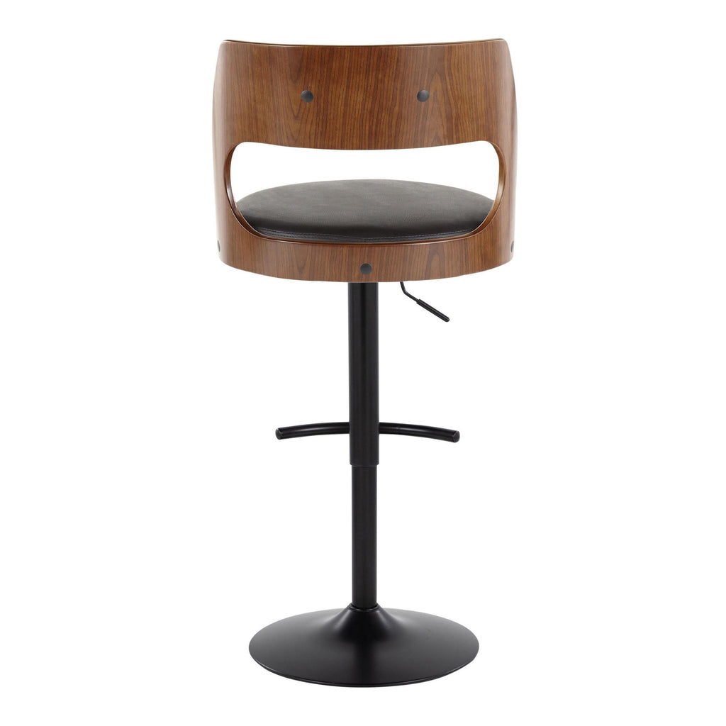 Cecina Adjustable Barstool - Set of 2 - Black Metal, Walnut Wood, Brown PU