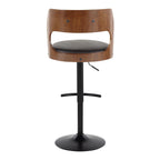 Cecina Adjustable Barstool - Set of 2 - Black Metal, Walnut Wood, Brown PU