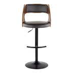 Cecina Adjustable Barstool - Set of 2 - Black Metal, Walnut Wood, Brown PU