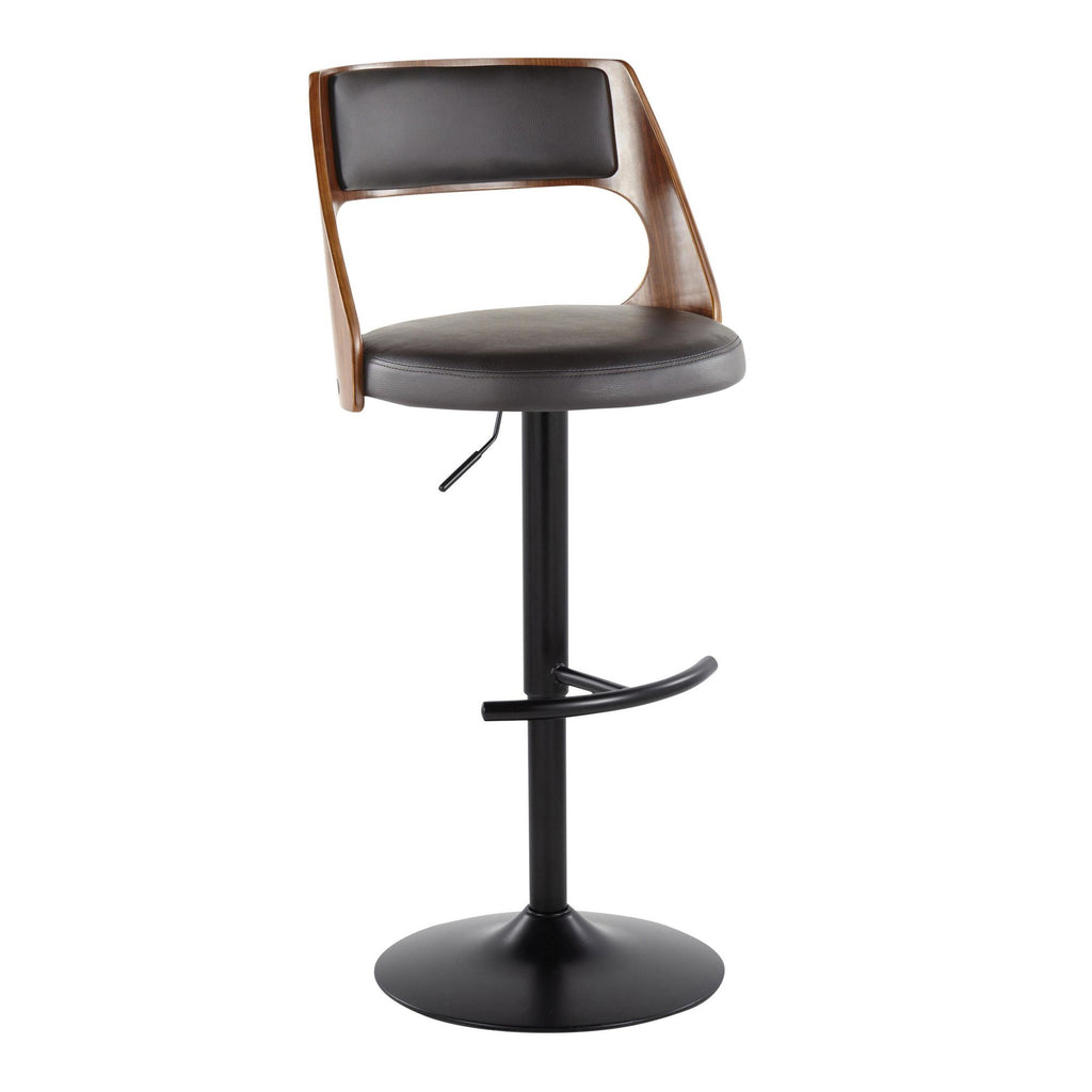 Cecina Adjustable Barstool - Set of 2 - Black Metal, Walnut Wood, Brown PU