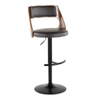 Cecina Adjustable Barstool - Set of 2 - Black Metal, Walnut Wood, Brown PU