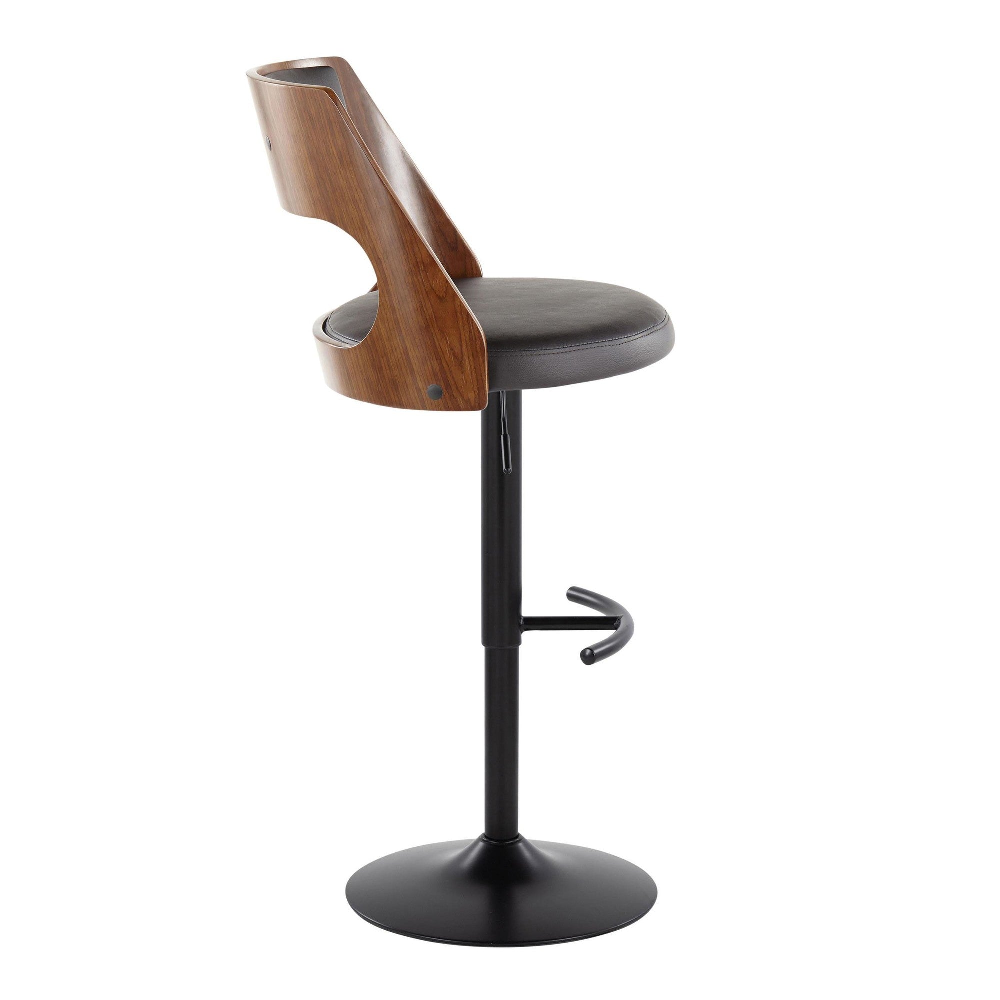 Cecina Adjustable Barstool - Set of 2 - Black Metal, Walnut Wood, Brown PU