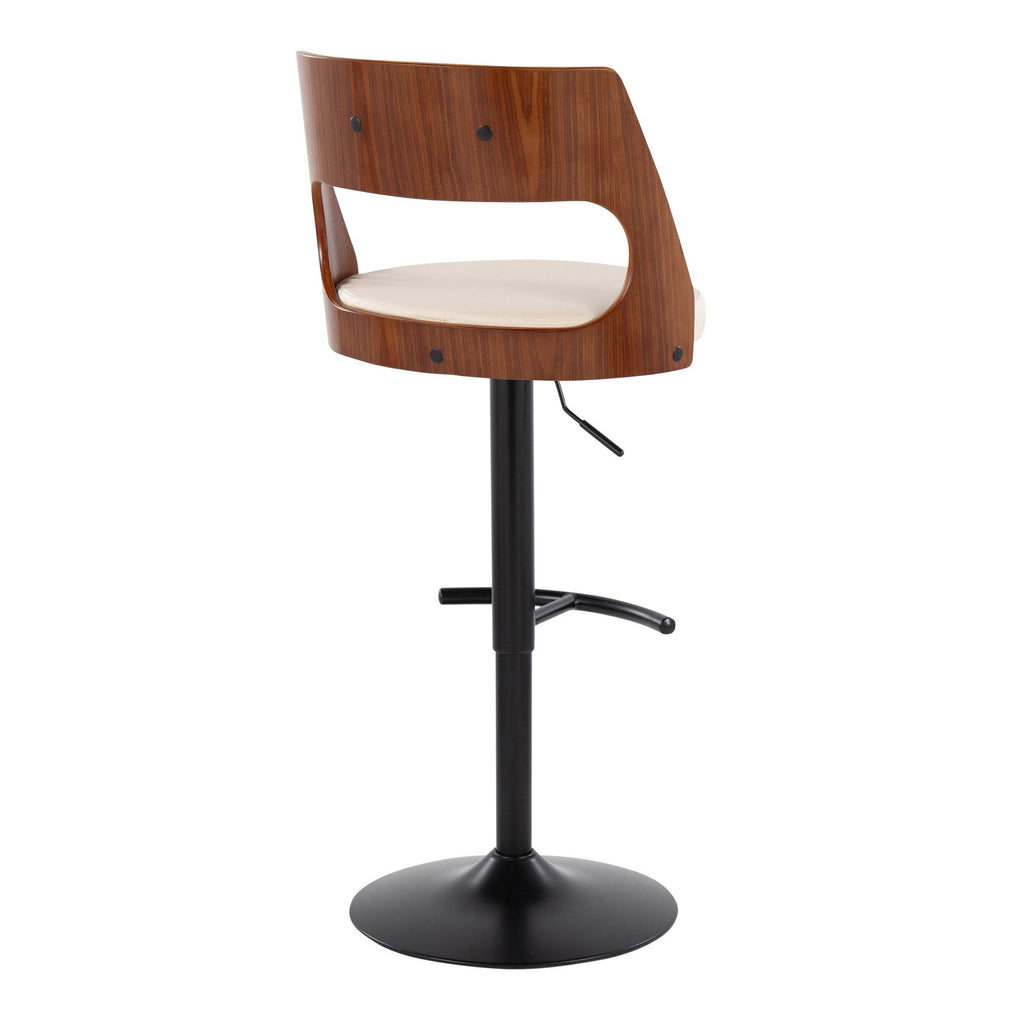 Cecina Adjustable Barstool - Set of 2 - Black Metal, Walnut Wood, Cream PU