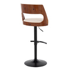 Cecina Adjustable Barstool - Set of 2 - Black Metal, Walnut Wood, Cream PU
