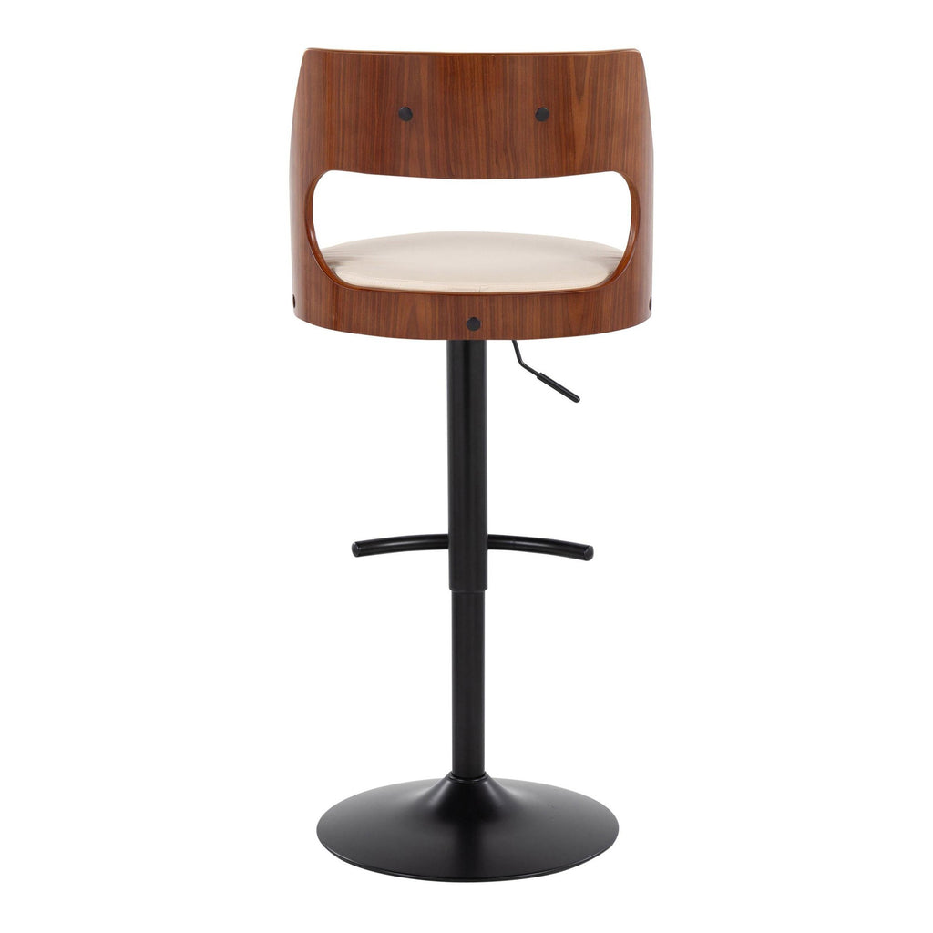 Cecina Adjustable Barstool - Set of 2 - Black Metal, Walnut Wood, Cream PU