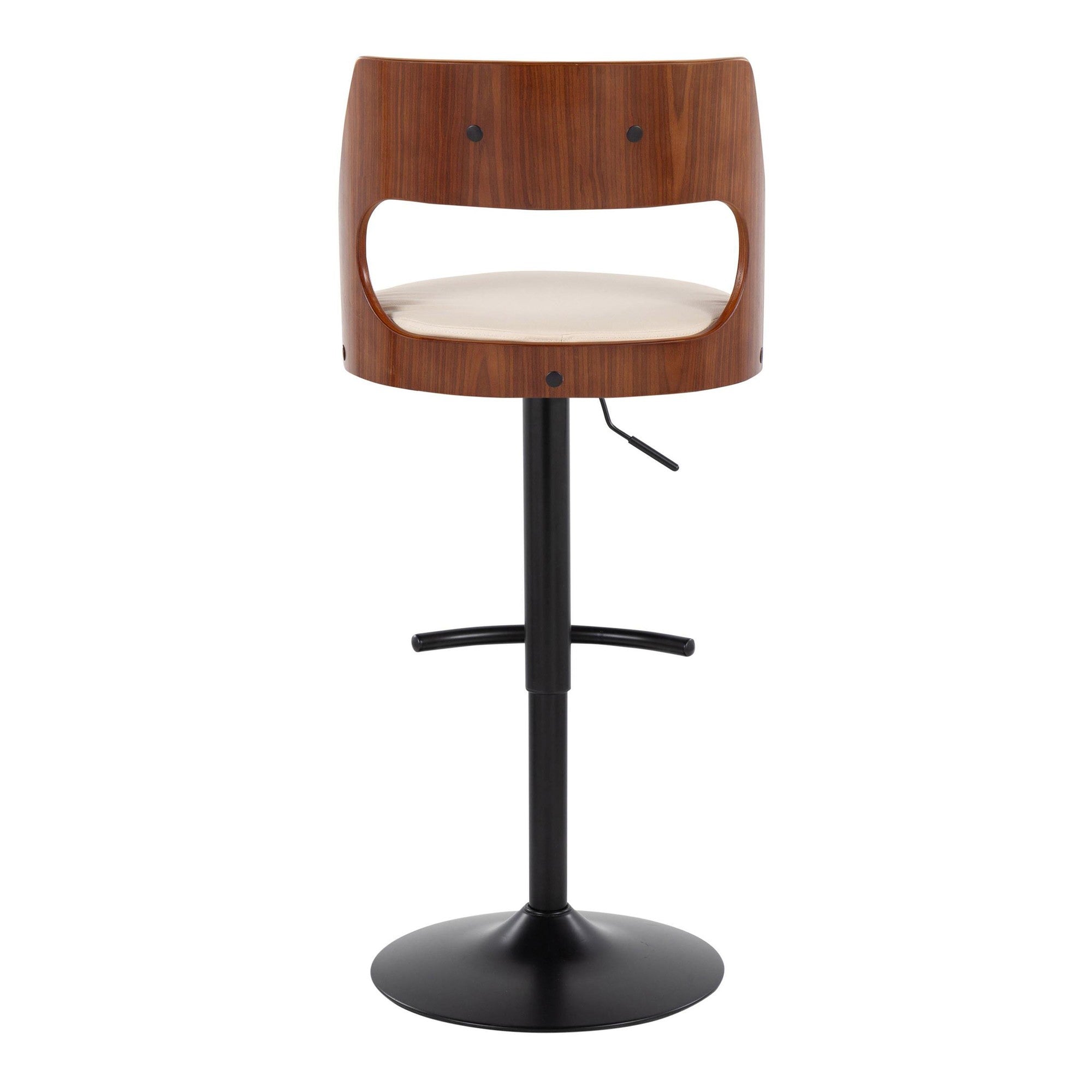 Cecina Adjustable Barstool - Set of 2 - Black Metal, Walnut Wood, Cream PU