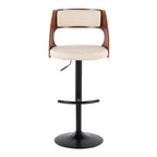 Cecina Adjustable Barstool - Set of 2 - Black Metal, Walnut Wood, Cream PU