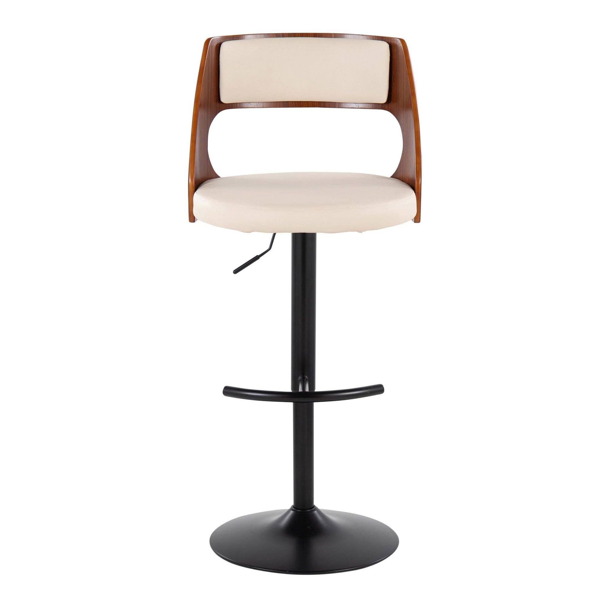 Cecina Adjustable Barstool - Set of 2 - Black Metal, Walnut Wood, Cream PU
