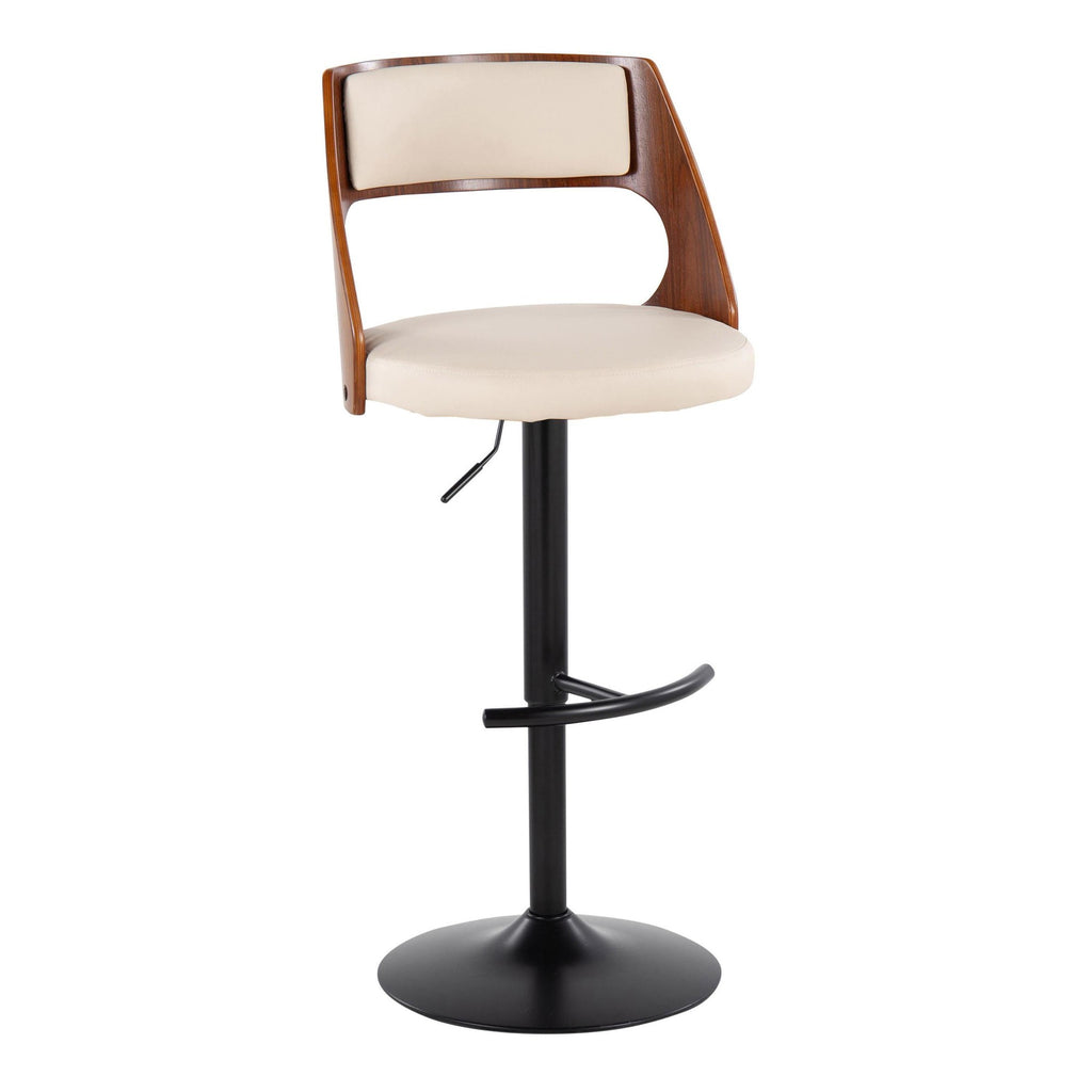 Cecina Adjustable Barstool - Set of 2 - Black Metal, Walnut Wood, Cream PU