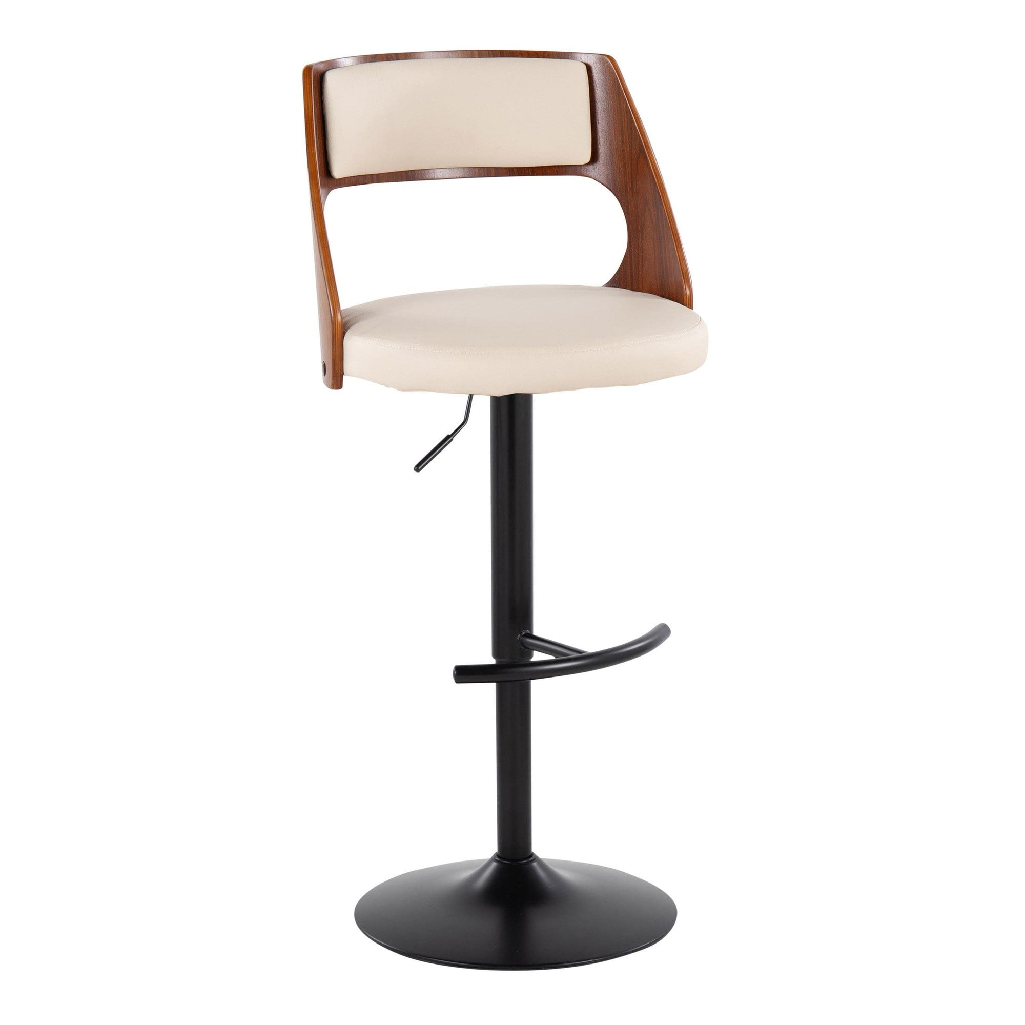 Cecina Adjustable Barstool - Set of 2 - Black Metal, Walnut Wood, Cream PU