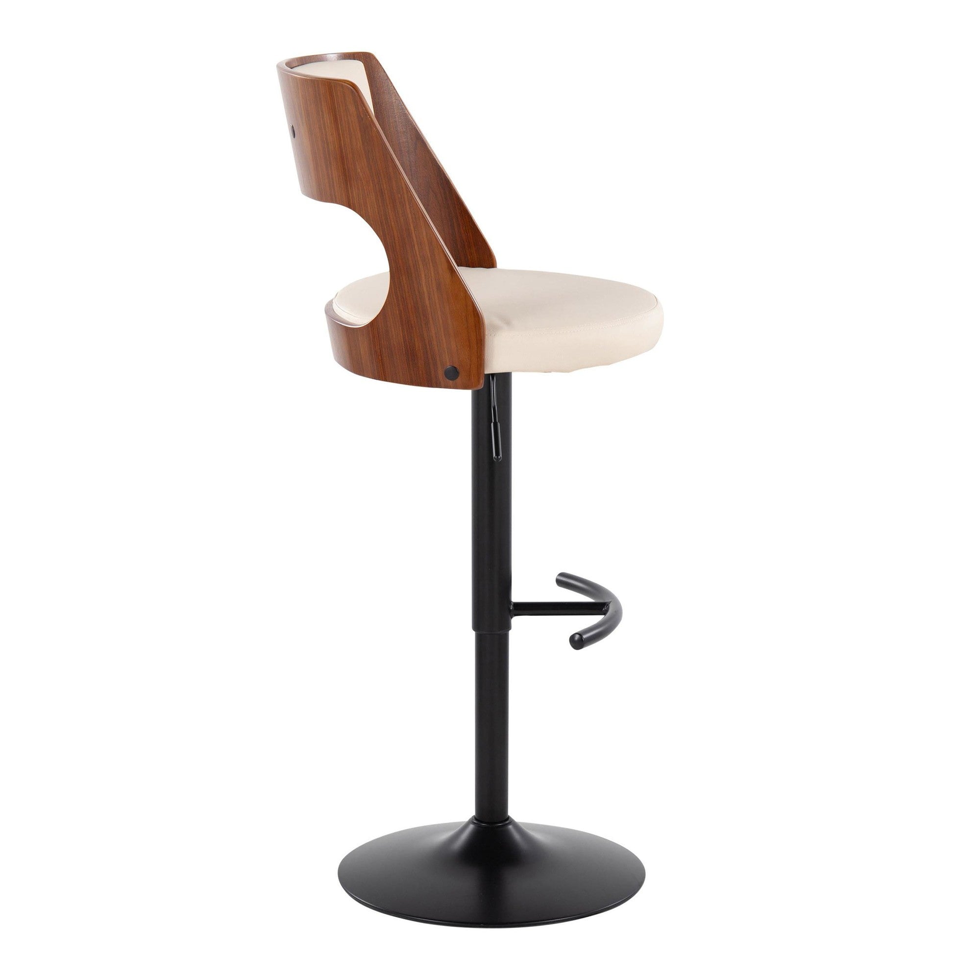Cecina Adjustable Barstool - Set of 2 - Black Metal, Walnut Wood, Cream PU