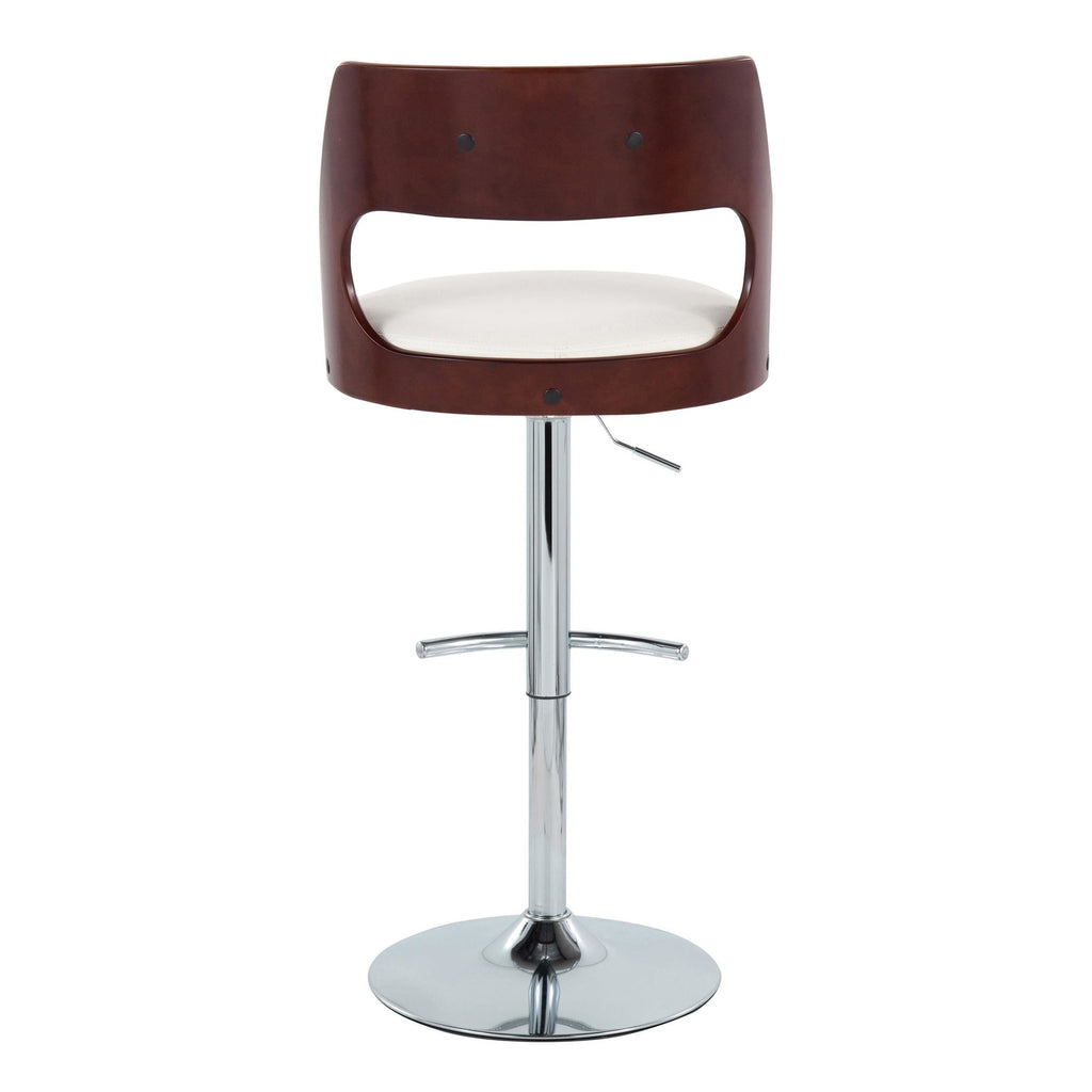 Cecina Adjustable Barstool - Set of 2 - Chrome Metal, Mahogany Wood, White PU