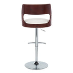 Cecina Adjustable Barstool - Set of 2 - Chrome Metal, Mahogany Wood, White PU