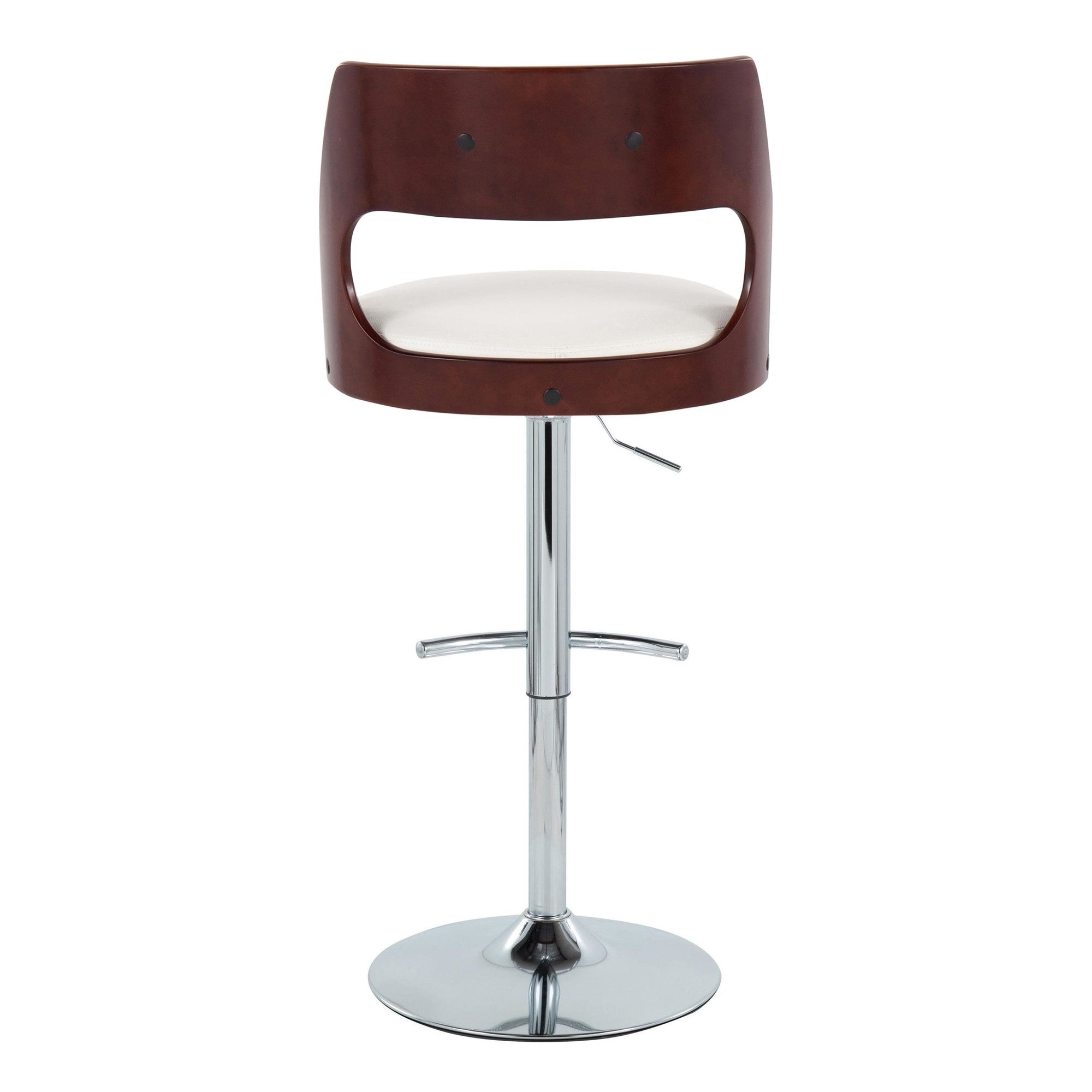 Cecina Adjustable Barstool - Set of 2 - Chrome Metal, Mahogany Wood, White PU