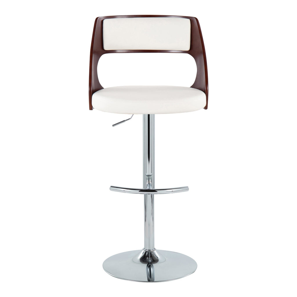 Cecina Adjustable Barstool - Set of 2 - Chrome Metal, Mahogany Wood, White PU