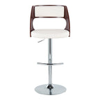 Cecina Adjustable Barstool - Set of 2 - Chrome Metal, Mahogany Wood, White PU