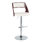 Cecina Adjustable Barstool - Set of 2 - Chrome Metal, Mahogany Wood, White PU