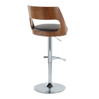 Cecina Adjustable Barstool - Set of 2 - Chrome Metal, Walnut Wood, Brown PU