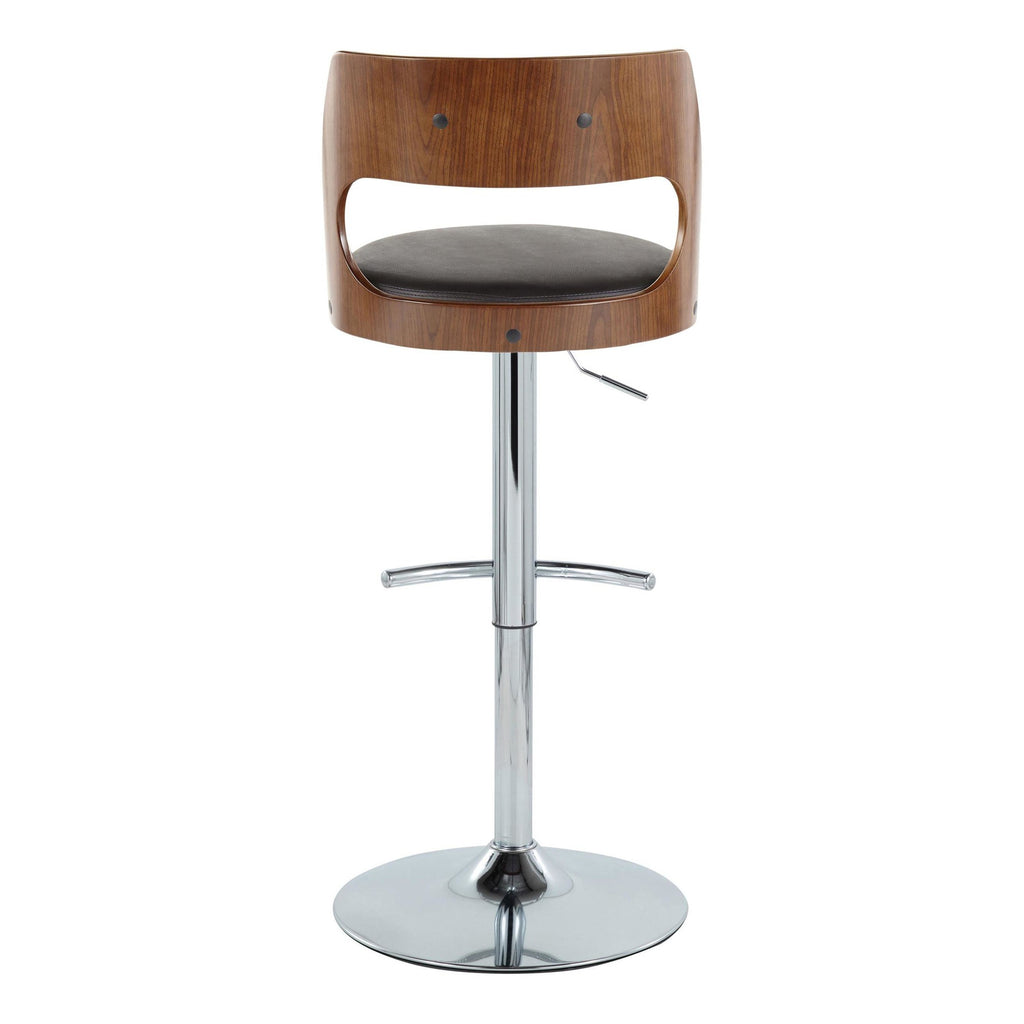 Cecina Adjustable Barstool - Set of 2 - Chrome Metal, Walnut Wood, Brown PU