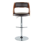 Cecina Adjustable Barstool - Set of 2 - Chrome Metal, Walnut Wood, Brown PU