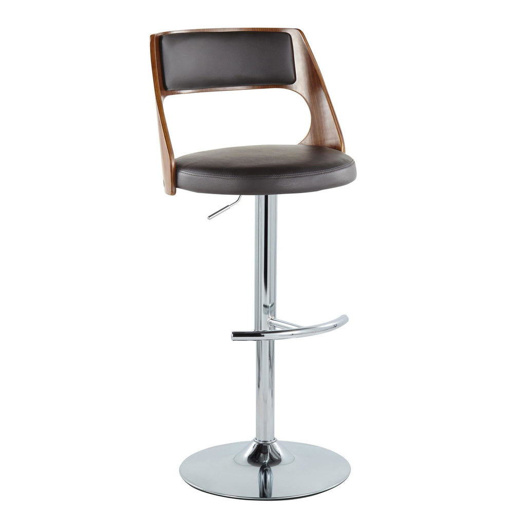 Cecina Adjustable Barstool - Set of 2 - Chrome Metal, Walnut Wood, Brown PU