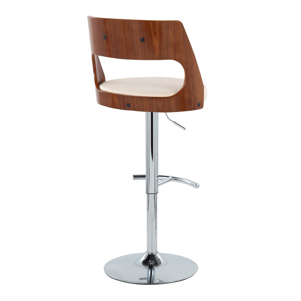 Cecina Adjustable Barstool - Set of 2 - Chrome Metal, Walnut Wood, Cream PU