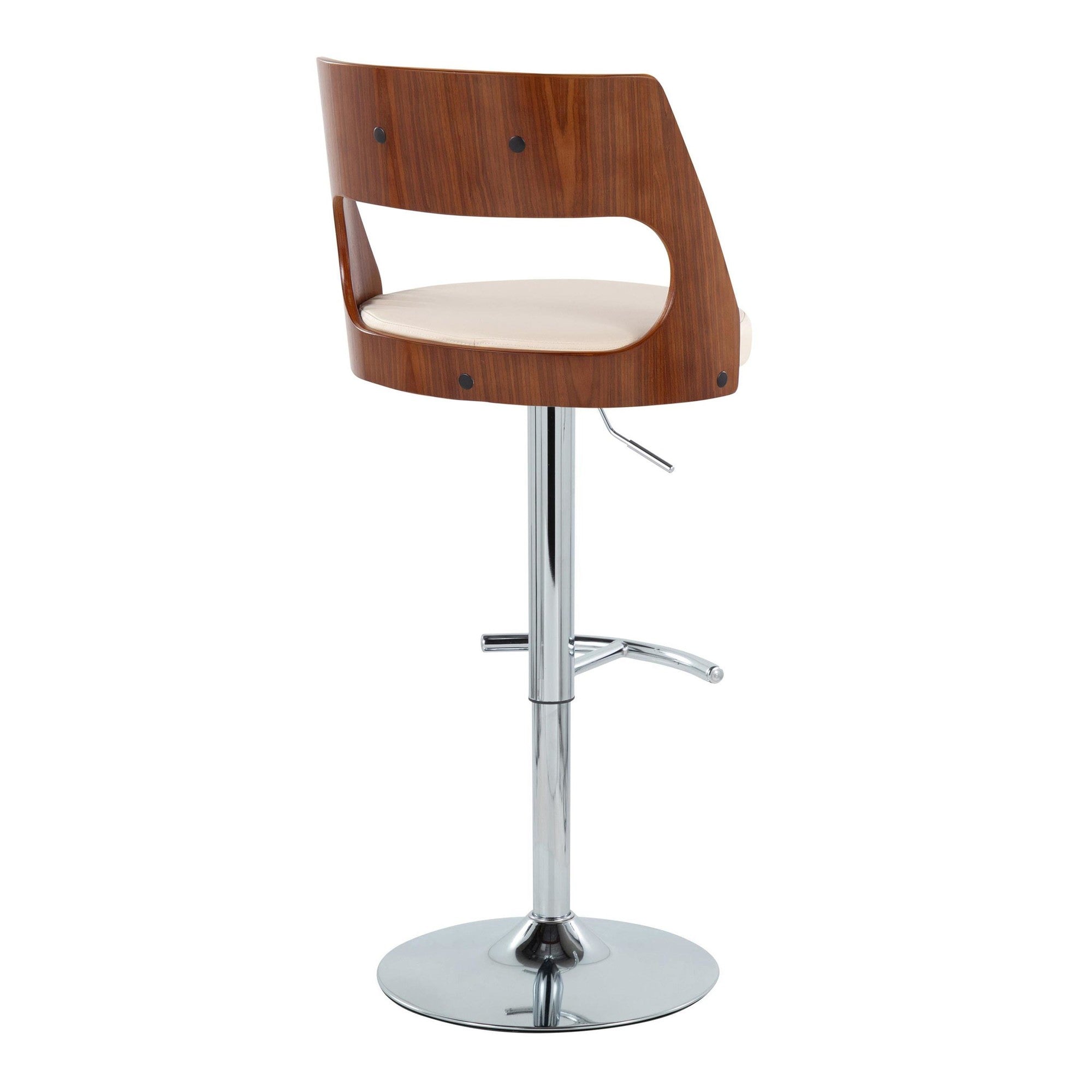 Cecina Adjustable Barstool - Set of 2 - Chrome Metal, Walnut Wood, Cream PU