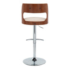 Cecina Adjustable Barstool - Set of 2 - Chrome Metal, Walnut Wood, Cream PU