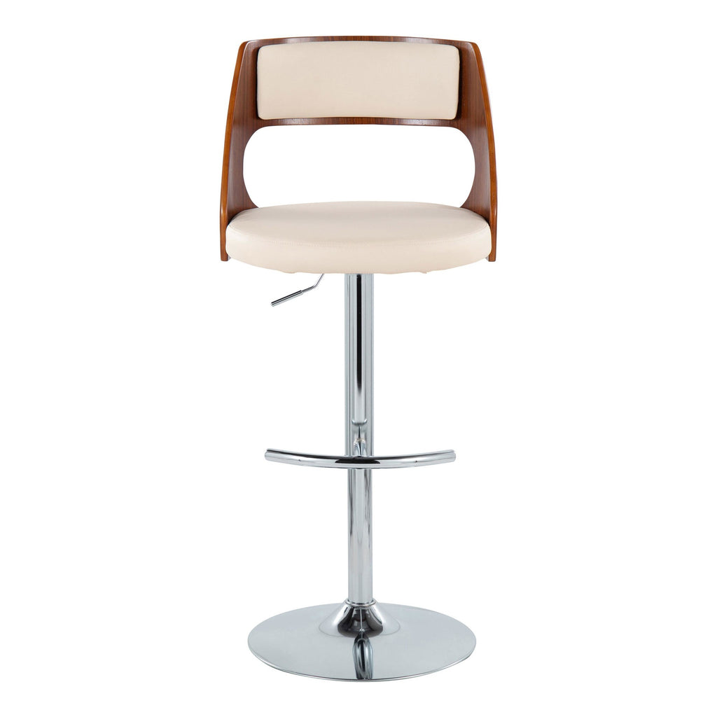 Cecina Adjustable Barstool - Set of 2 - Chrome Metal, Walnut Wood, Cream PU