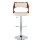 Cecina Adjustable Barstool - Set of 2 - Chrome Metal, Walnut Wood, Cream PU