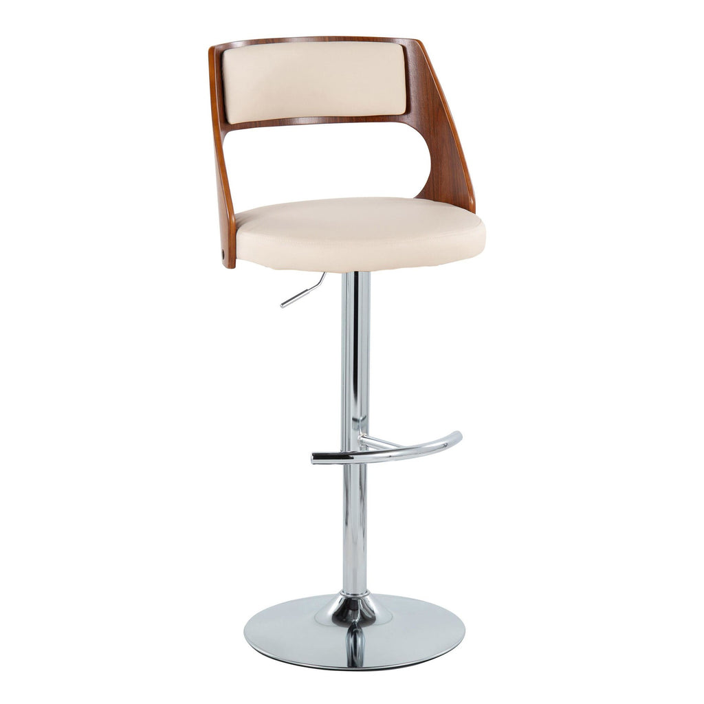Cecina Adjustable Barstool - Set of 2 - Chrome Metal, Walnut Wood, Cream PU