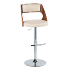 Cecina Adjustable Barstool - Set of 2 - Chrome Metal, Walnut Wood, Cream PU