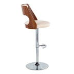 Cecina Adjustable Barstool - Set of 2 - Chrome Metal, Walnut Wood, Cream PU
