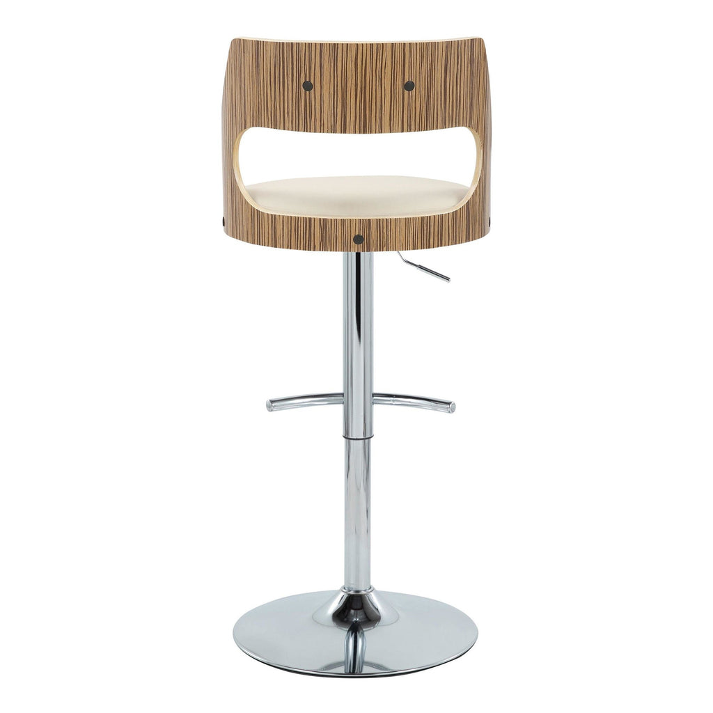 Cecina Adjustable Barstool - Set of 2 - Chrome Metal, Zebra Wood, Cream PU