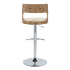 Cecina Adjustable Barstool - Set of 2 - Chrome Metal, Zebra Wood, Cream PU