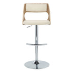 Cecina Adjustable Barstool - Set of 2 - Chrome Metal, Zebra Wood, Cream PU