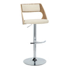 Cecina Adjustable Barstool - Set of 2 - Chrome Metal, Zebra Wood, Cream PU