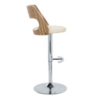 Cecina Adjustable Barstool - Set of 2 - Chrome Metal, Zebra Wood, Cream PU