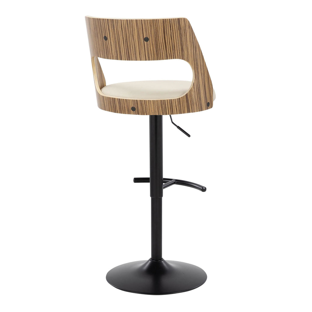Cecina Adjustable Barstool - Set of 2 - Black Metal, Zebra Wood, Cream PU
