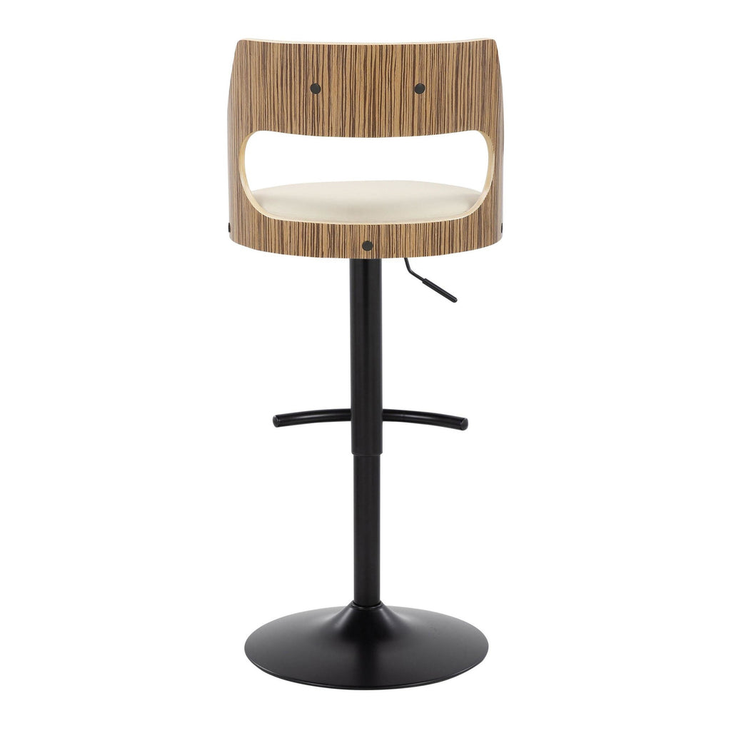 Cecina Adjustable Barstool - Set of 2 - Black Metal, Zebra Wood, Cream PU
