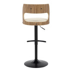 Cecina Adjustable Barstool - Set of 2 - Black Metal, Zebra Wood, Cream PU